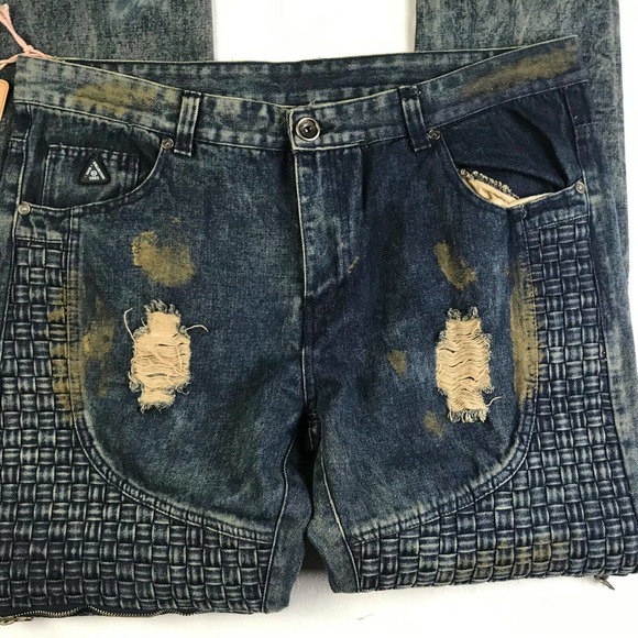 NWT - DNM Basket Weave Men's Slim Fit Distressed Mid Rise Blue Jeans - Size 36 - Picture 5 of 12